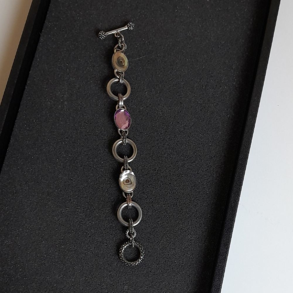 Lia Sophia 'Epiphany' Silver Tone With Genuine Abalone and Pink Accent Bracelet
